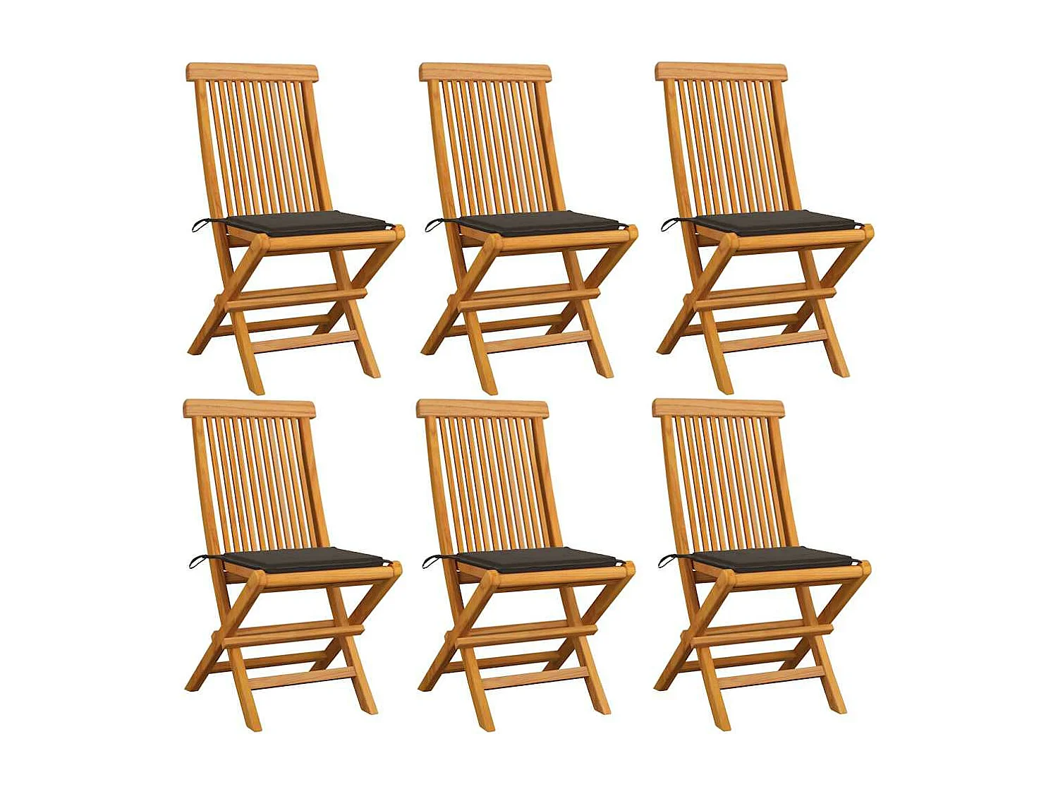 Chaises de jardin et coussins taupe lot de 6 Bois teck massif