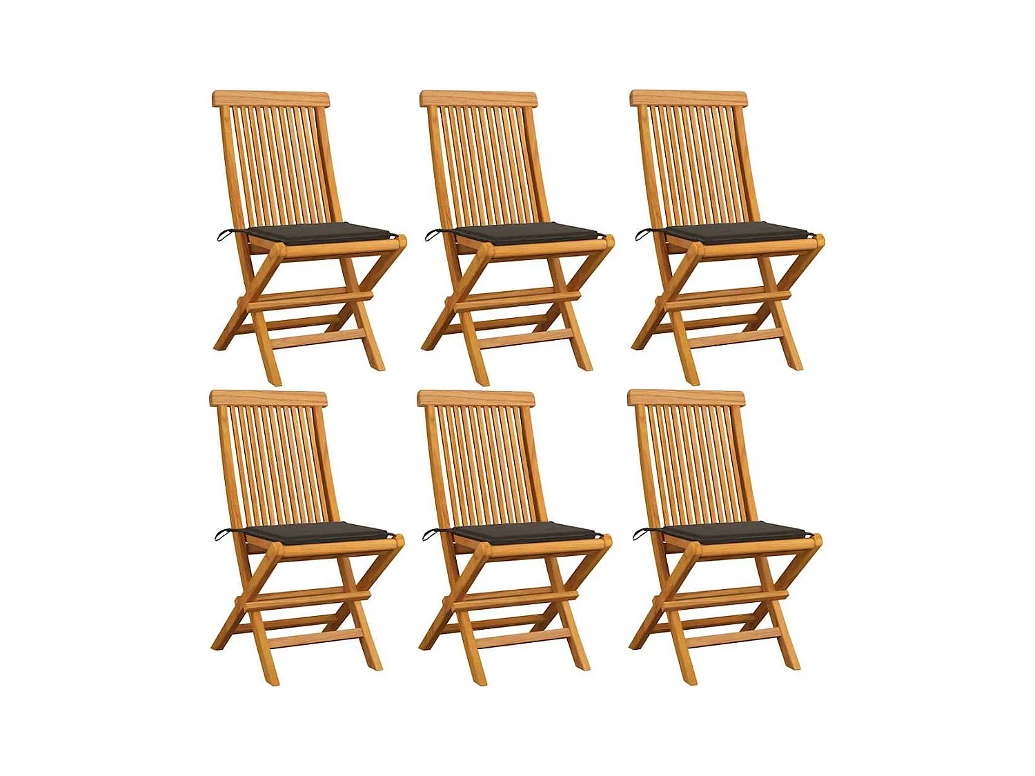 Chaises de jardin et coussins taupe lot de 6 Bois teck massif