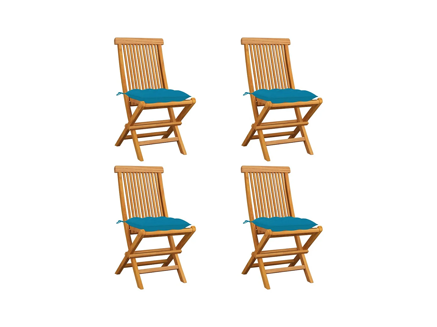 Chaises de jardin avec coussins bleu clair lot de 4 Teck massif