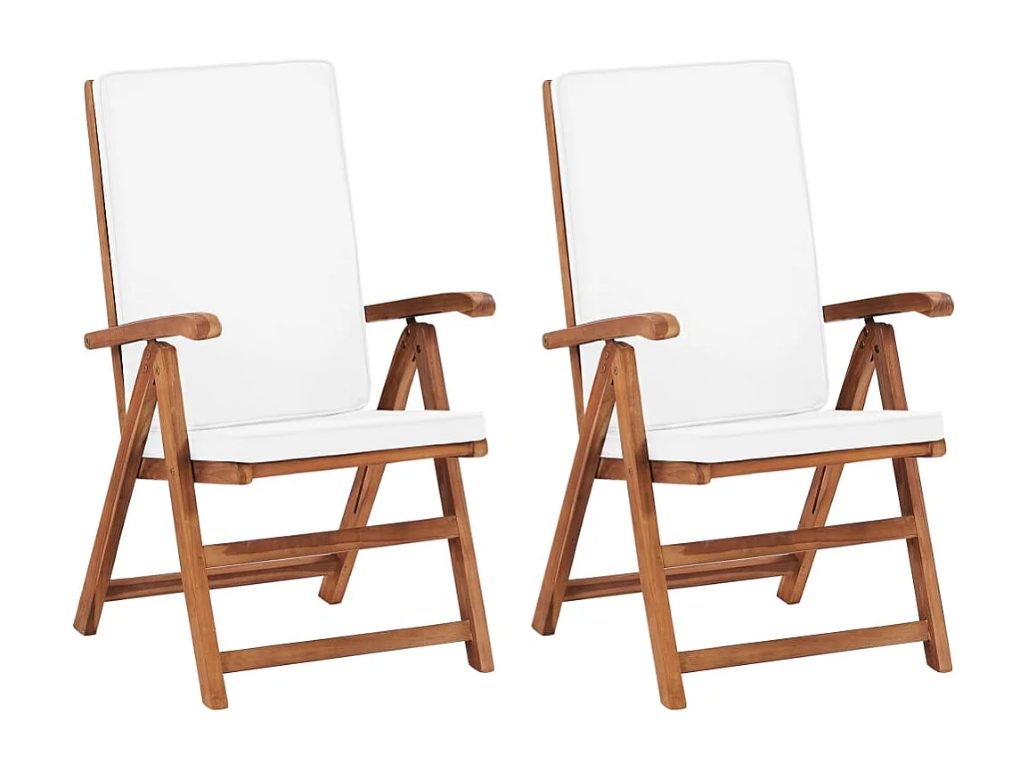 Chaises inclinables lot de 2 avec coussins Teck solide Crème