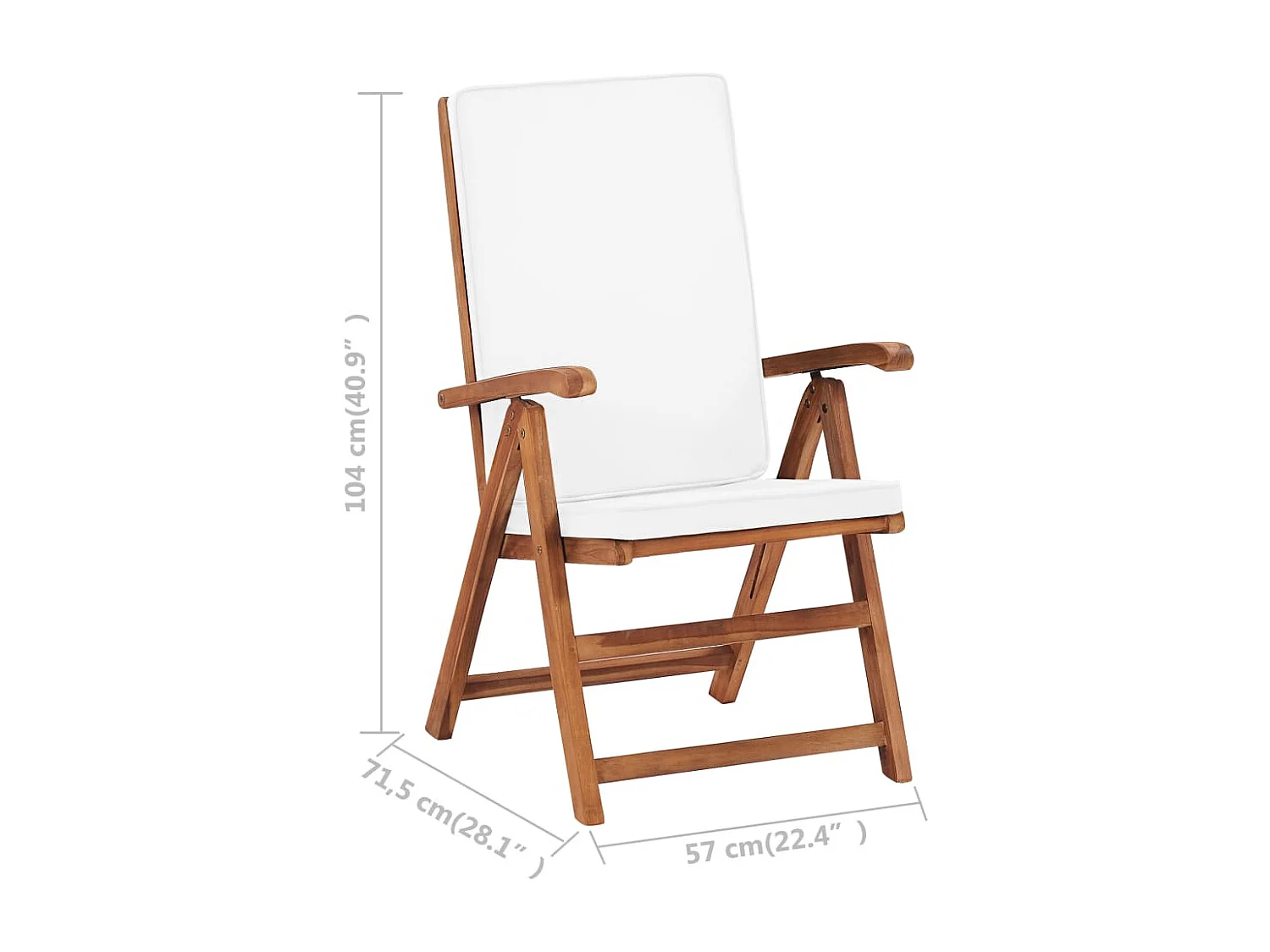 Chaises inclinables lot de 2 avec coussins Teck solide Crème