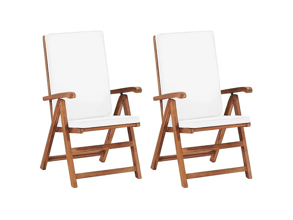 Chaises inclinables lot de 2 avec coussins Teck solide Crème