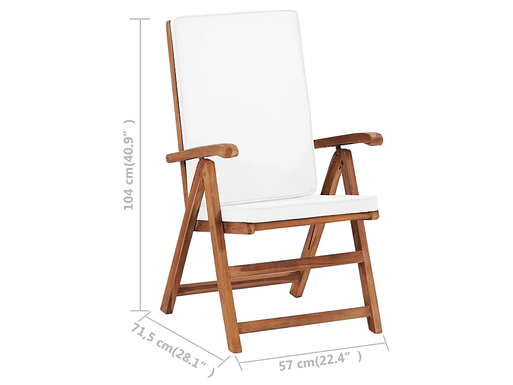 Chaises inclinables lot de 2 avec coussins Teck solide Crème