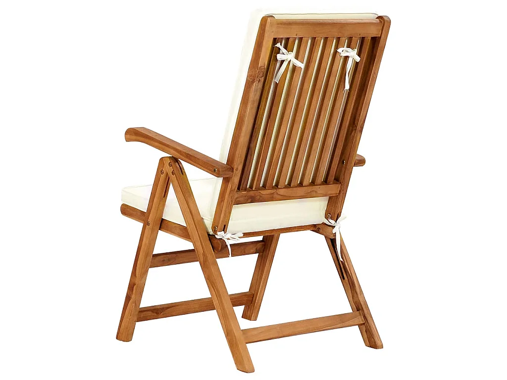 Chaises inclinables lot de 2 avec coussins Teck solide Crème