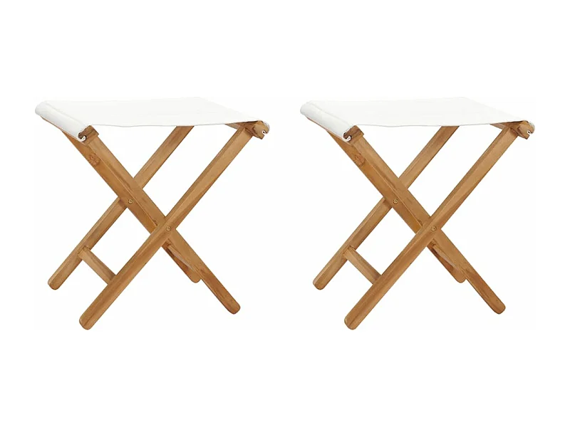 Sillas plegables 2 uds madera maciza de teca tela blanco crema