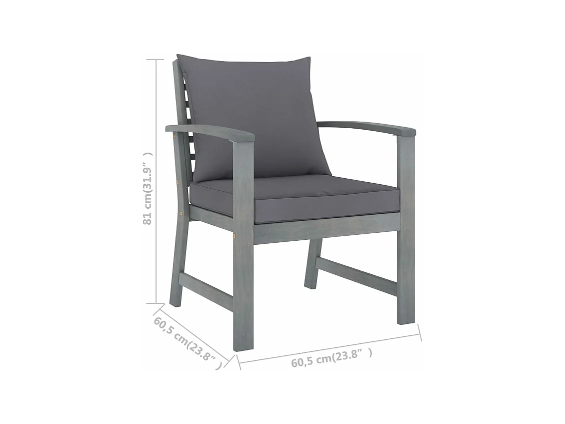 Chaises de jardin lot de 2 avec coussins gris foncé Bois acacia
