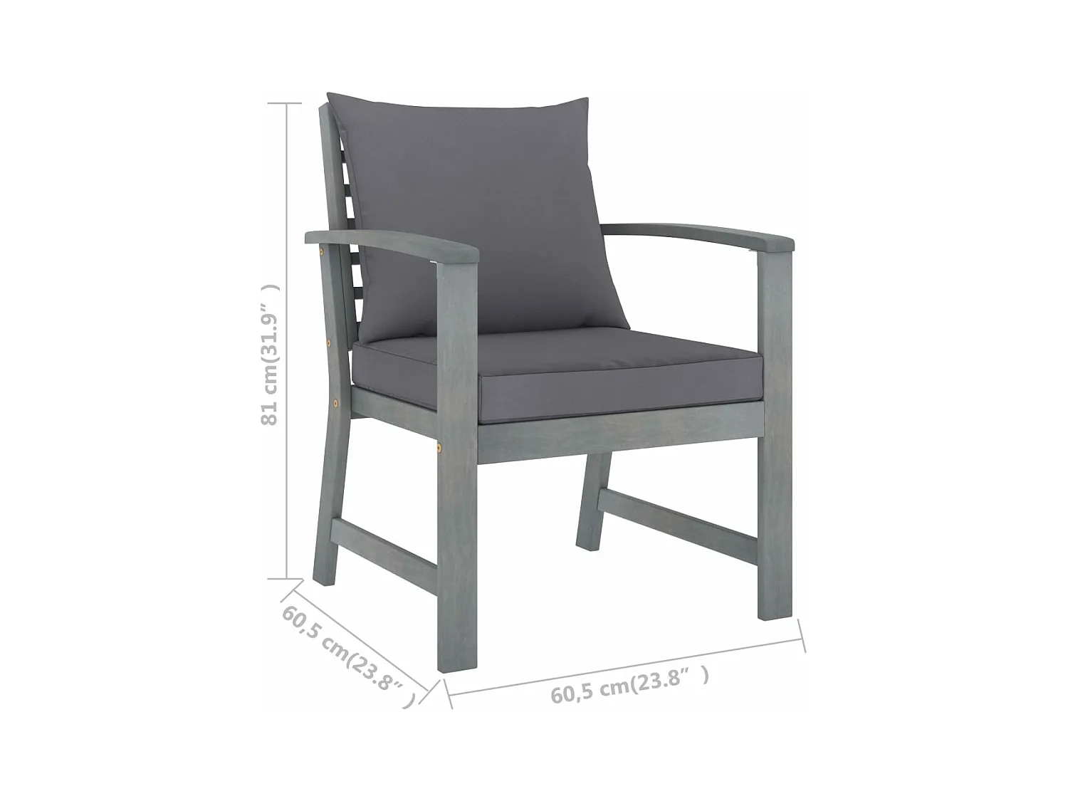 Tuinstoelen 2 st met donkergrijze kussens massief acaciahout