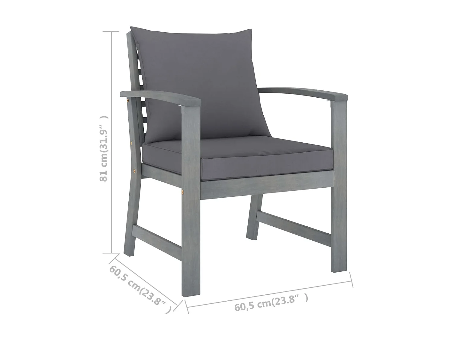 Cadeiras jardim 2 pcs c/ almofadões cinza-escuro acácia maciça