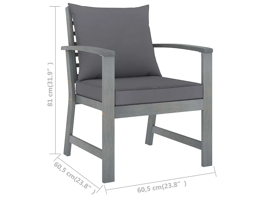 Chaises de jardin lot de 2 avec coussins gris foncé Bois acacia