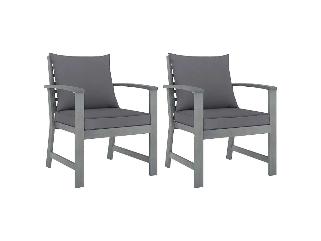 Chaises de jardin lot de 2 avec coussins gris foncé Bois acacia