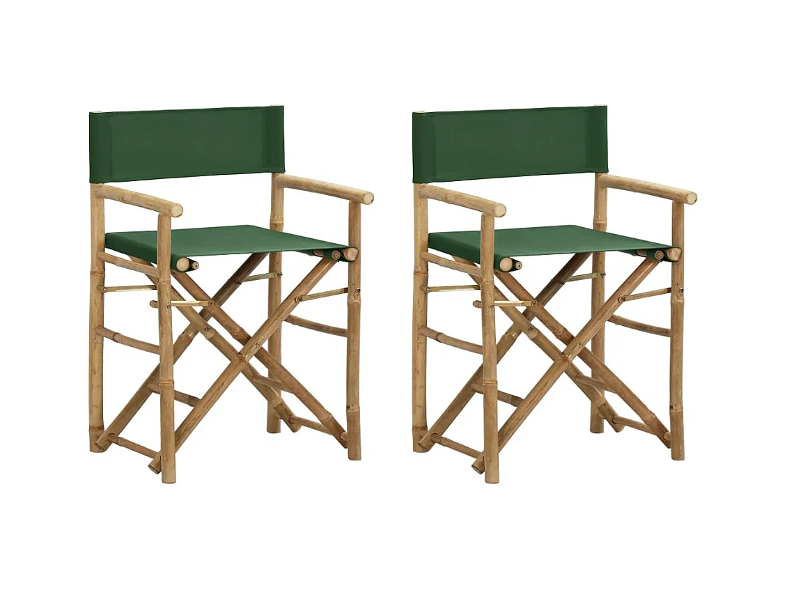 Chaises pliables de directeur lot de 2 Vert Bambou et tissu