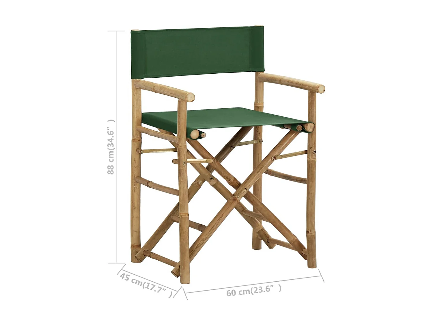 Chaises pliables de directeur lot de 2 Vert Bambou et tissu