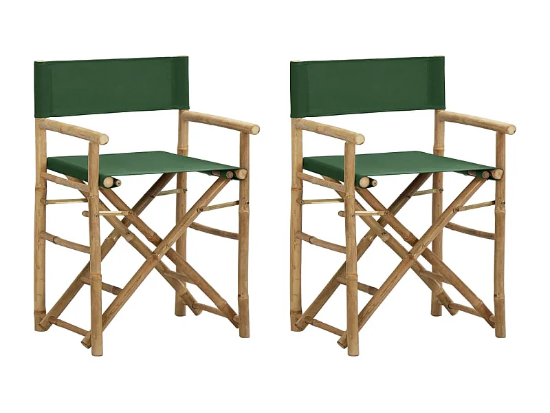 Chaises pliables de directeur lot de 2 Vert Bambou et tissu