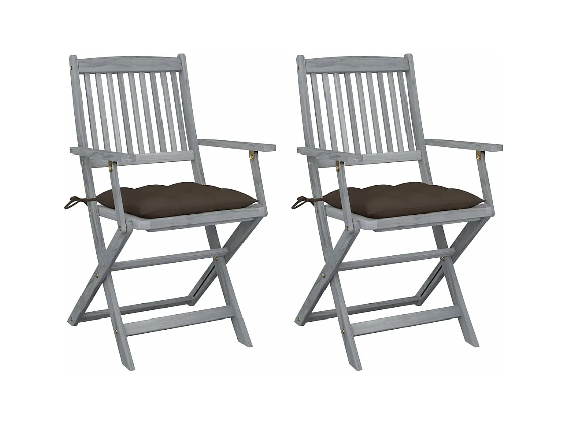 Chaises pliables d'extérieur lot de 2 et coussins Bois d'acacia