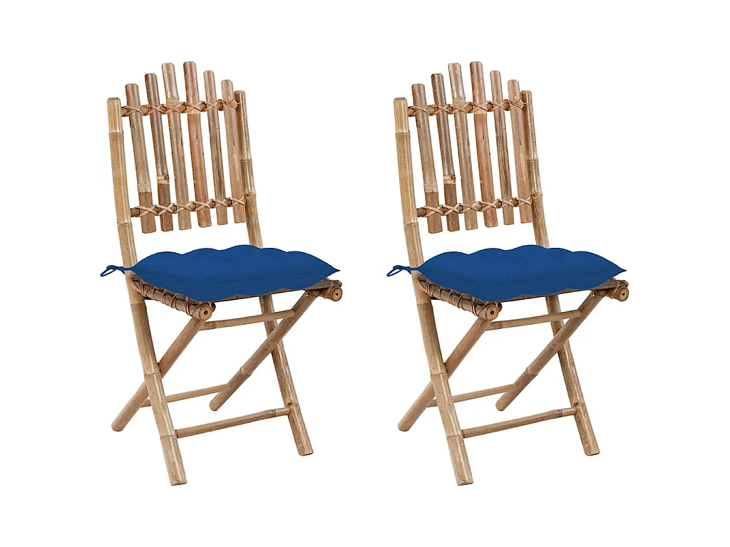 Chaises pliantes (lot de 2) avec coussins en bambou