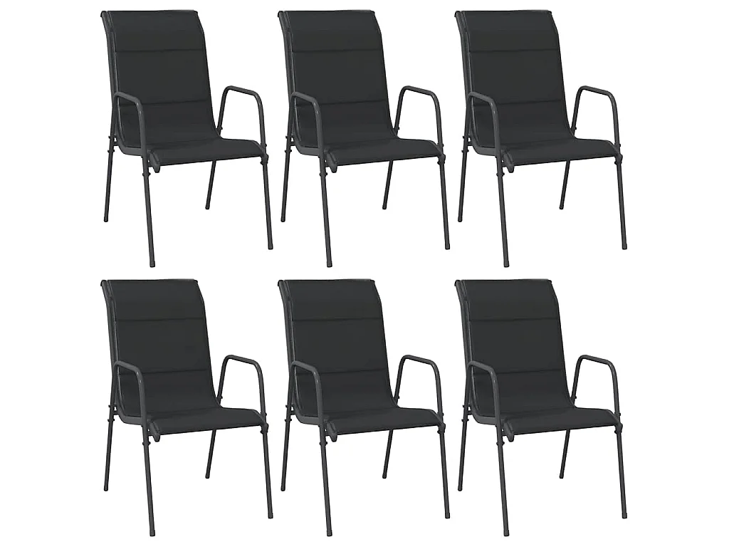 Chaises de jardin lot de 6 Acier et textilène Noir