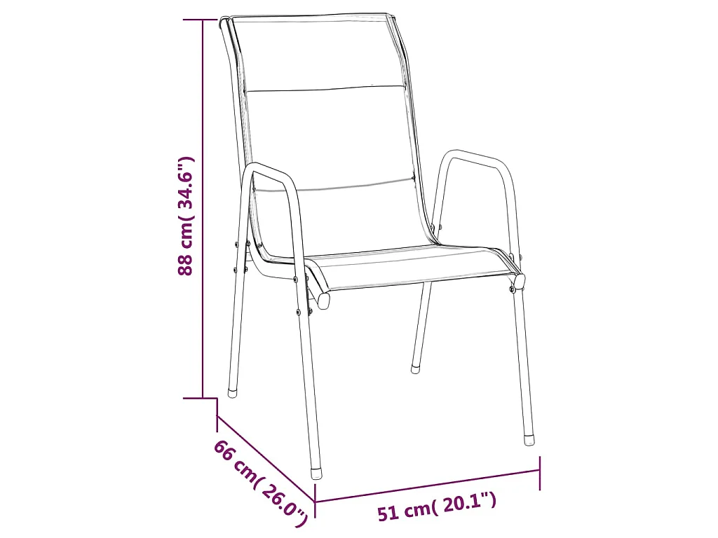 Chaises de jardin lot de 6 Acier et textilène Noir