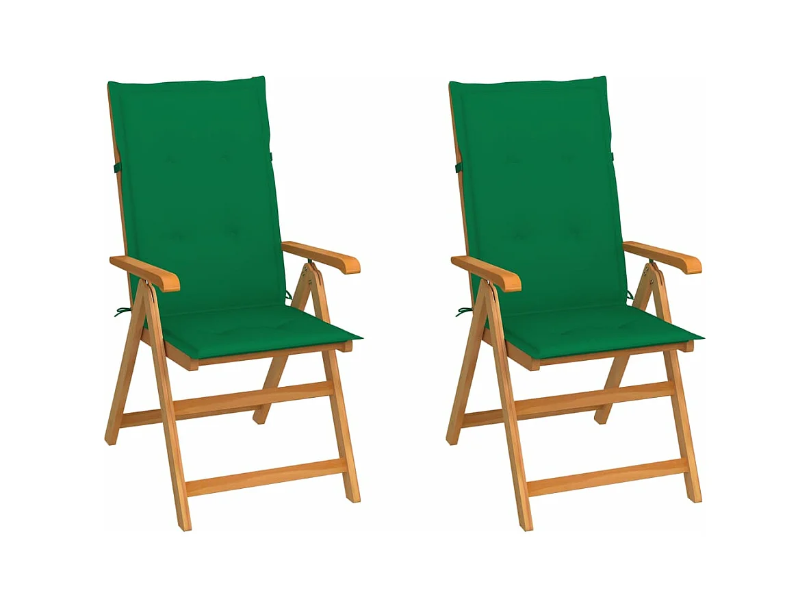 Chaises de jardin lot de 2 et coussins vert Bois de teck massif