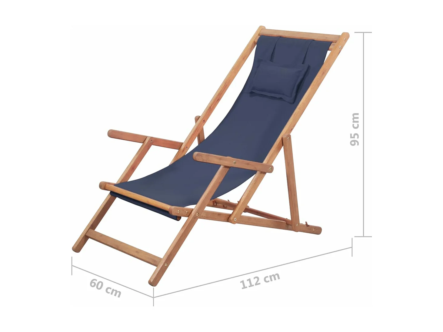 Sdraio da Spiaggia Pieghevole Telaio in Legno e Tessuto Blu