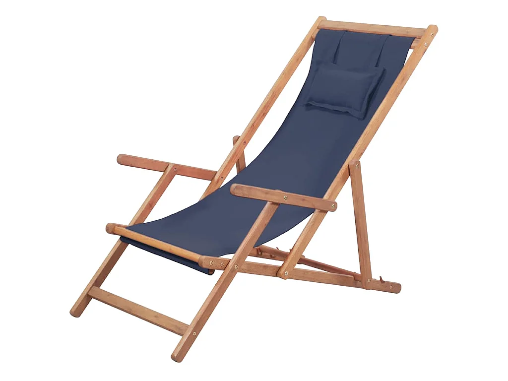 Chaise pliante en tissu et structure en bois bleue