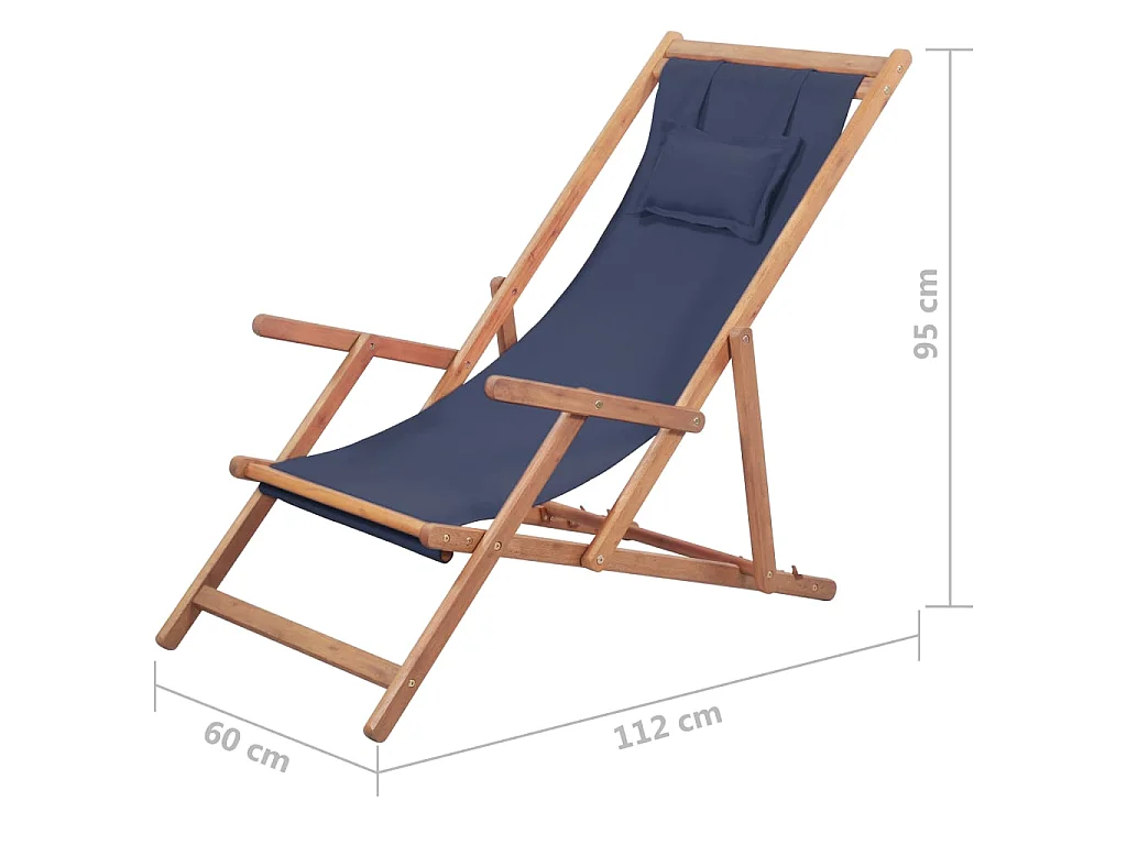 Chaise pliante en tissu et structure en bois bleue
