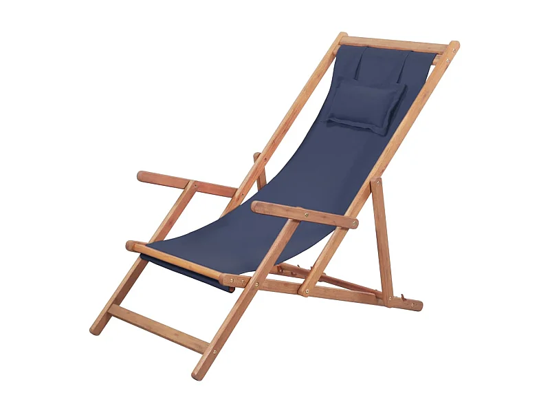Chaise pliable de plage Tissu et cadre en bois Bleu