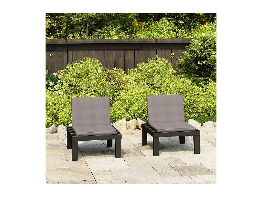 Chaises de salon de jardin et coussins lot de 2 Plastique Gris