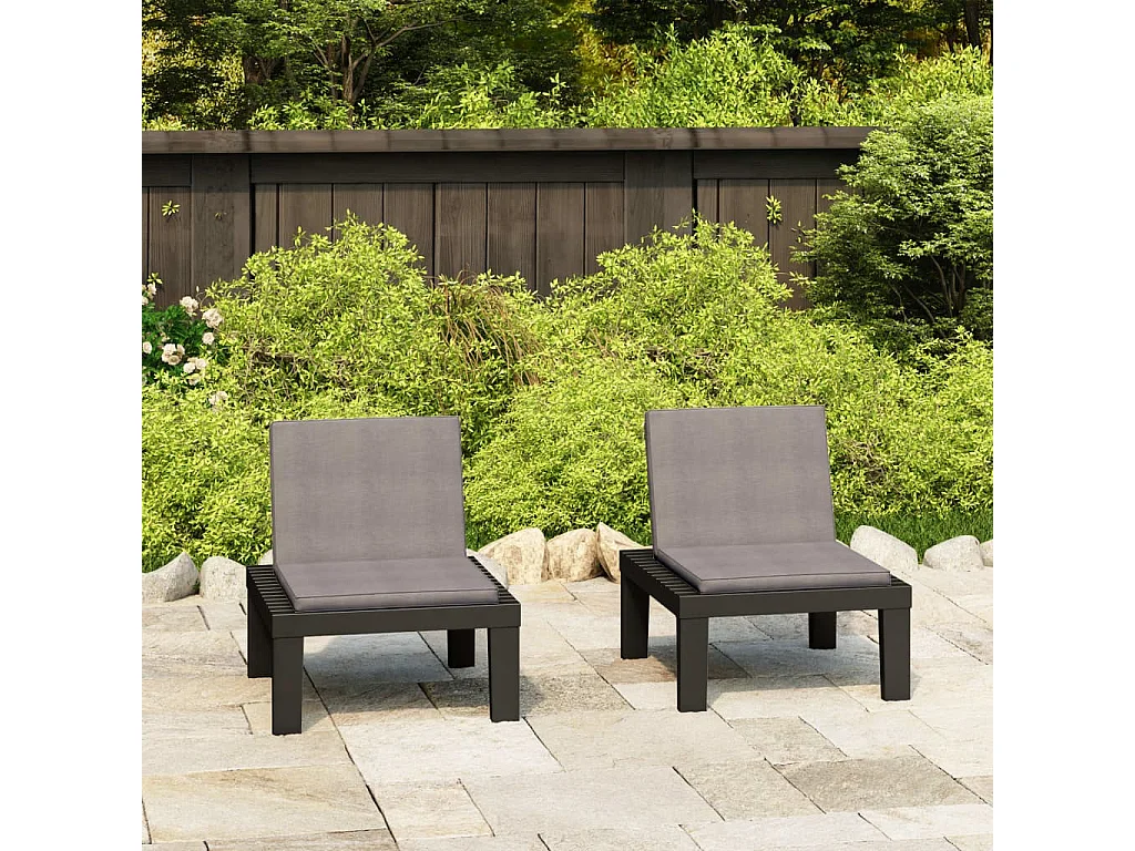 Chaises de salon de jardin et coussins lot de 2 Plastique Gris