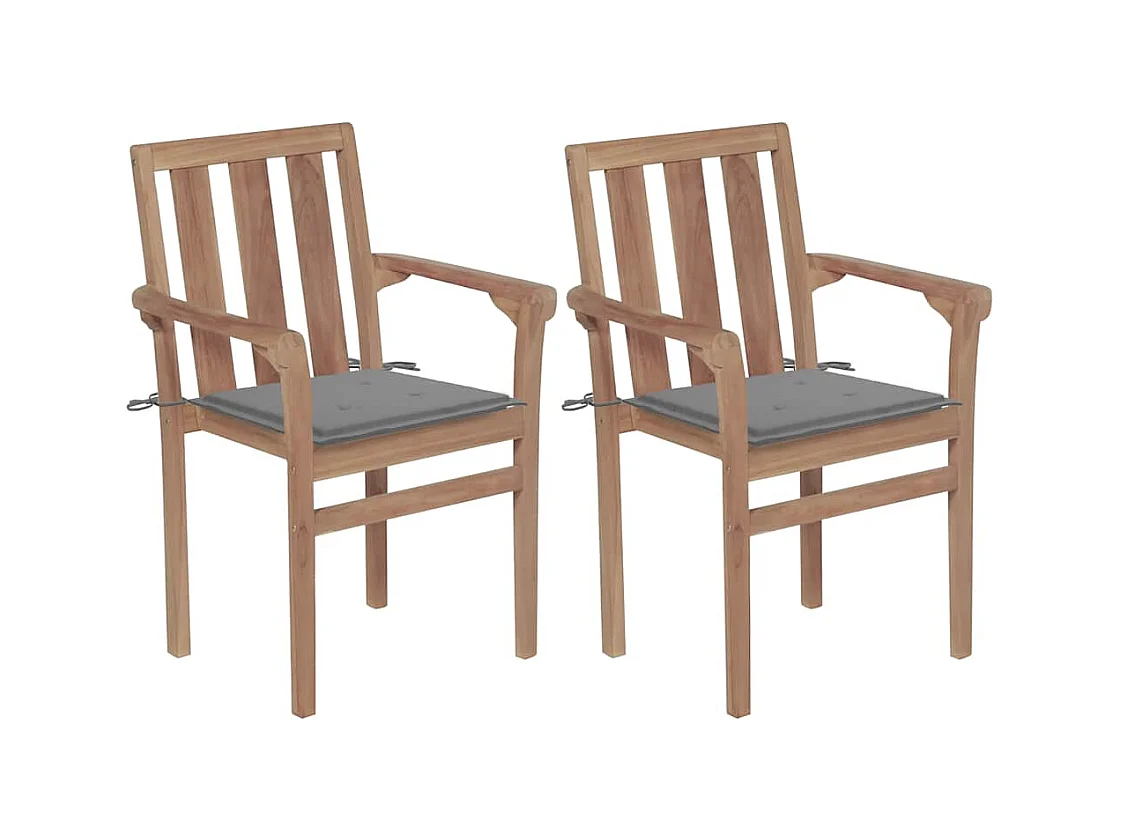 Chaises de jardin lot de 2 et coussins gris Bois de teck massif