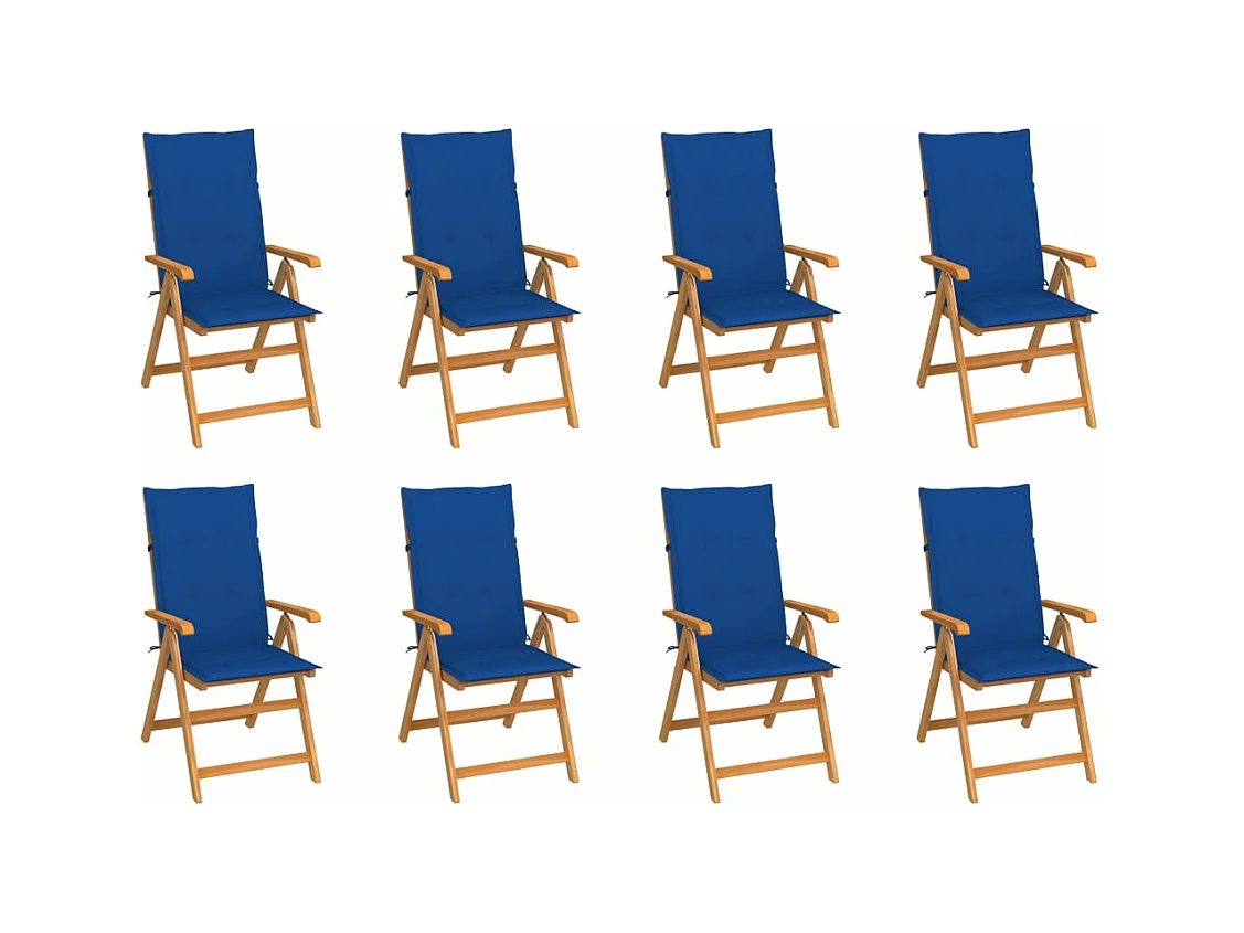Chaises inclinables de jardin et coussins lot de 8 Teck solide