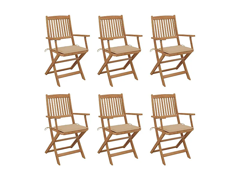 Chaises pliables de jardin lot de 6 avec coussins Bois d'acacia