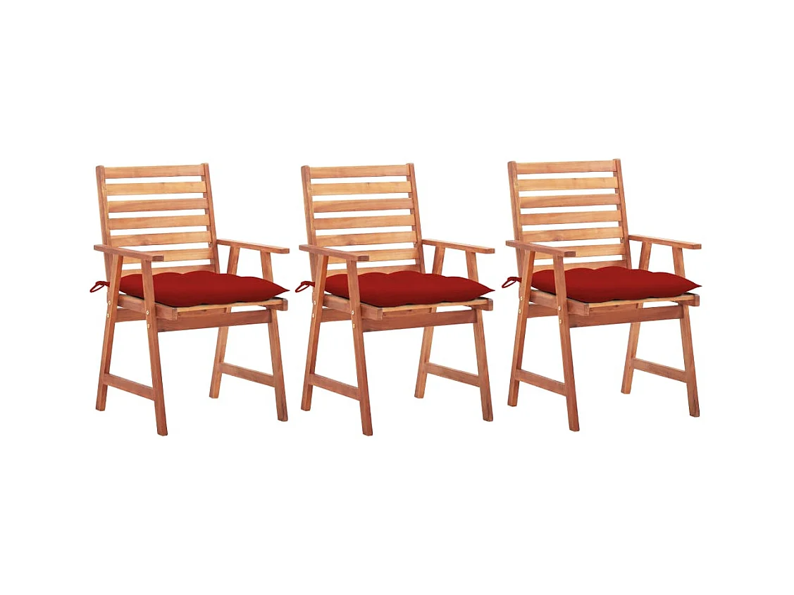 Chaises à manger d'extérieur lot de 3 et coussins Acacia massif