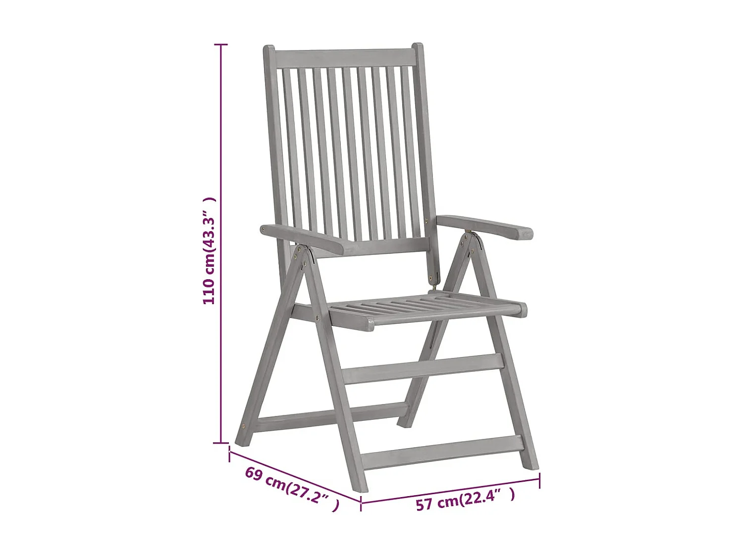 Verstellbare Gartenstühle 2 Stk. Grau Massivholz Akazie