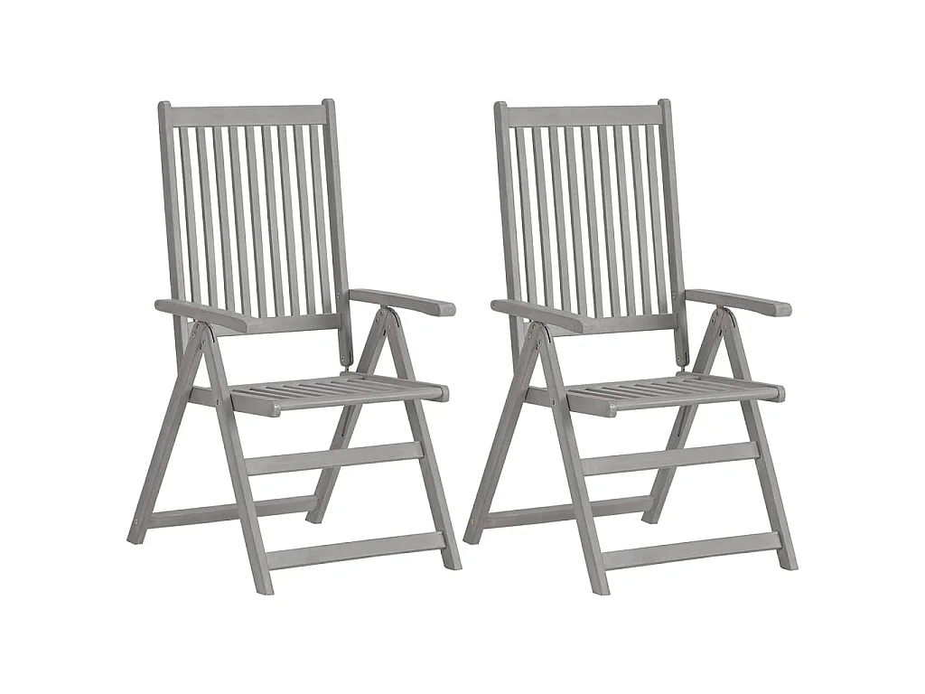 Sillas plegables reclinables, 2 unidades, color gris, madera maciza de acacia.