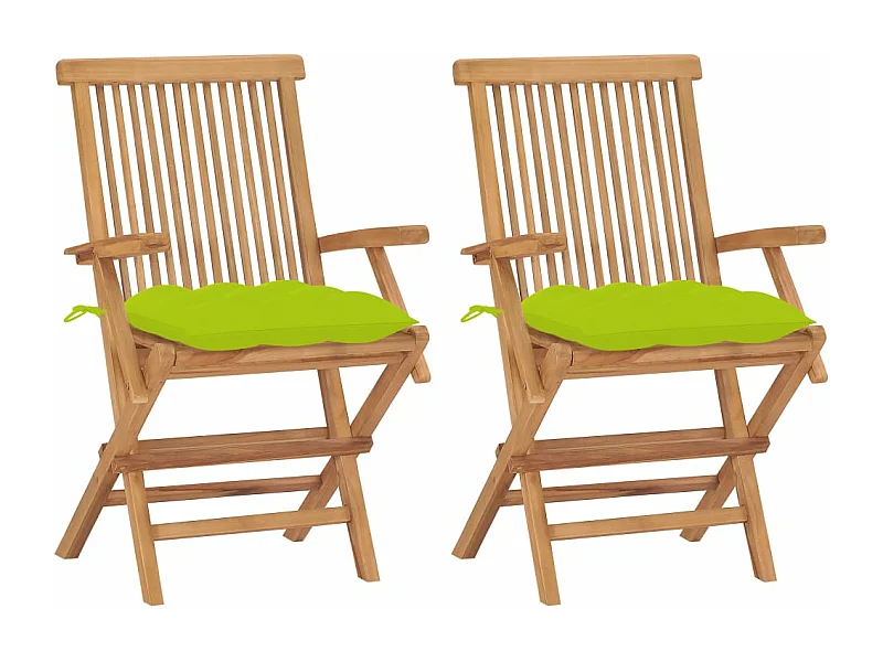 Sillas de jardín 2 uds madera teca con cojines verde brillante