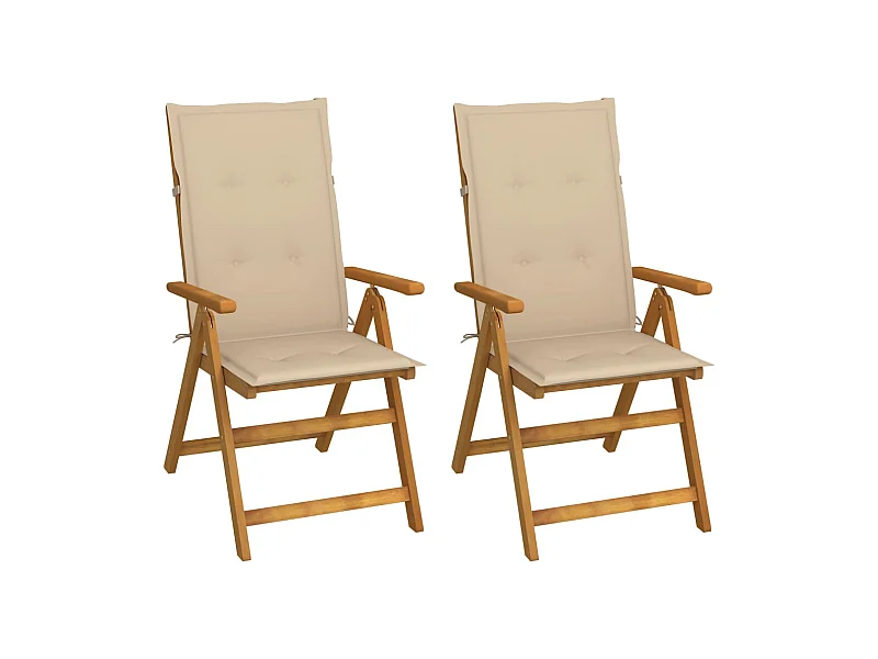 Chaises inclinables de jardin lot de 2 et coussins Bois acacia