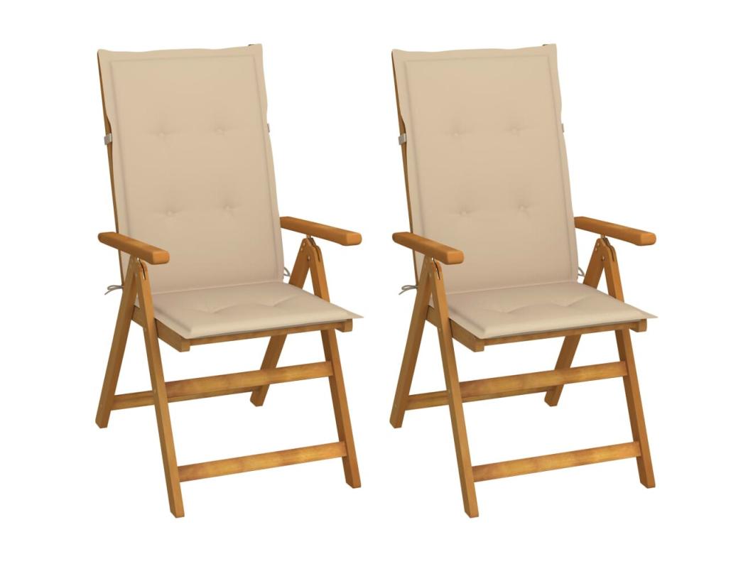 Tuinstoelen 2 st verstelbaar met kussens massief acaciahout