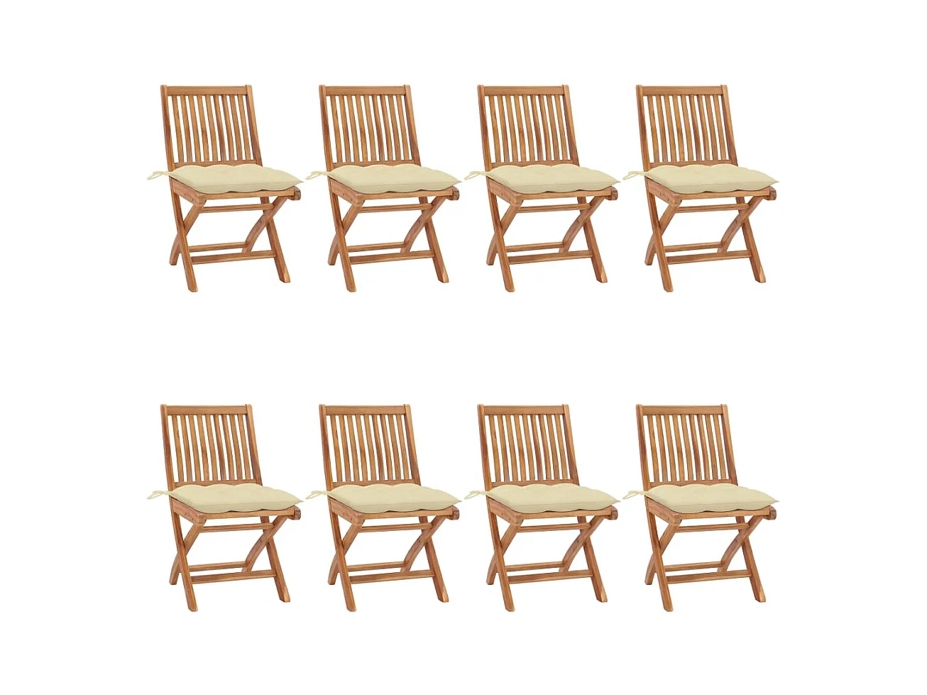 Chaises pliables de jardin avec coussins lot de 8 Teck solide