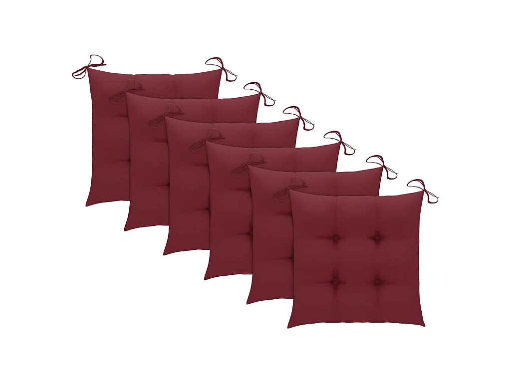 Chaises pliantes avec coussins rouge vin, 6 pièces, en teck massif