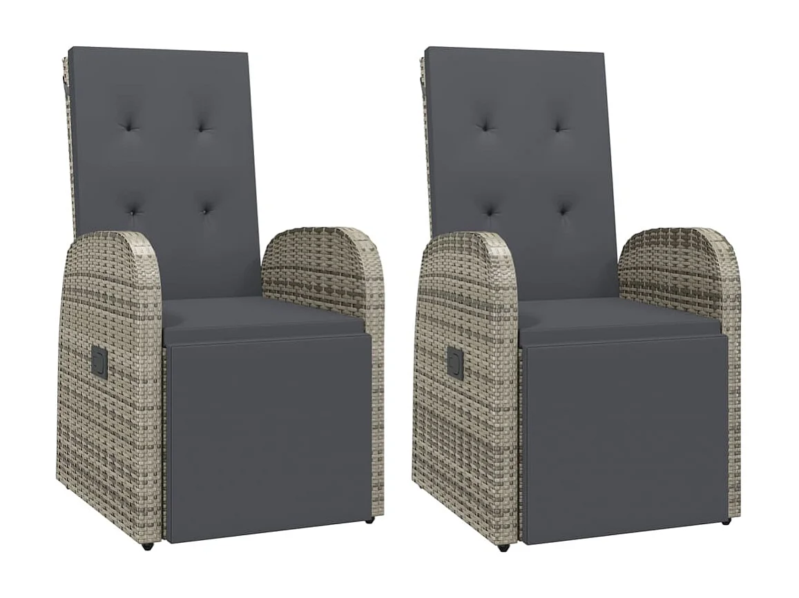 Garten-Liegestühle mit Kissen 2 Stk. Grau Poly Rattan