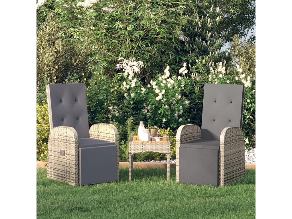Garten-Liegestühle mit Kissen 2 Stk. Grau Poly Rattan