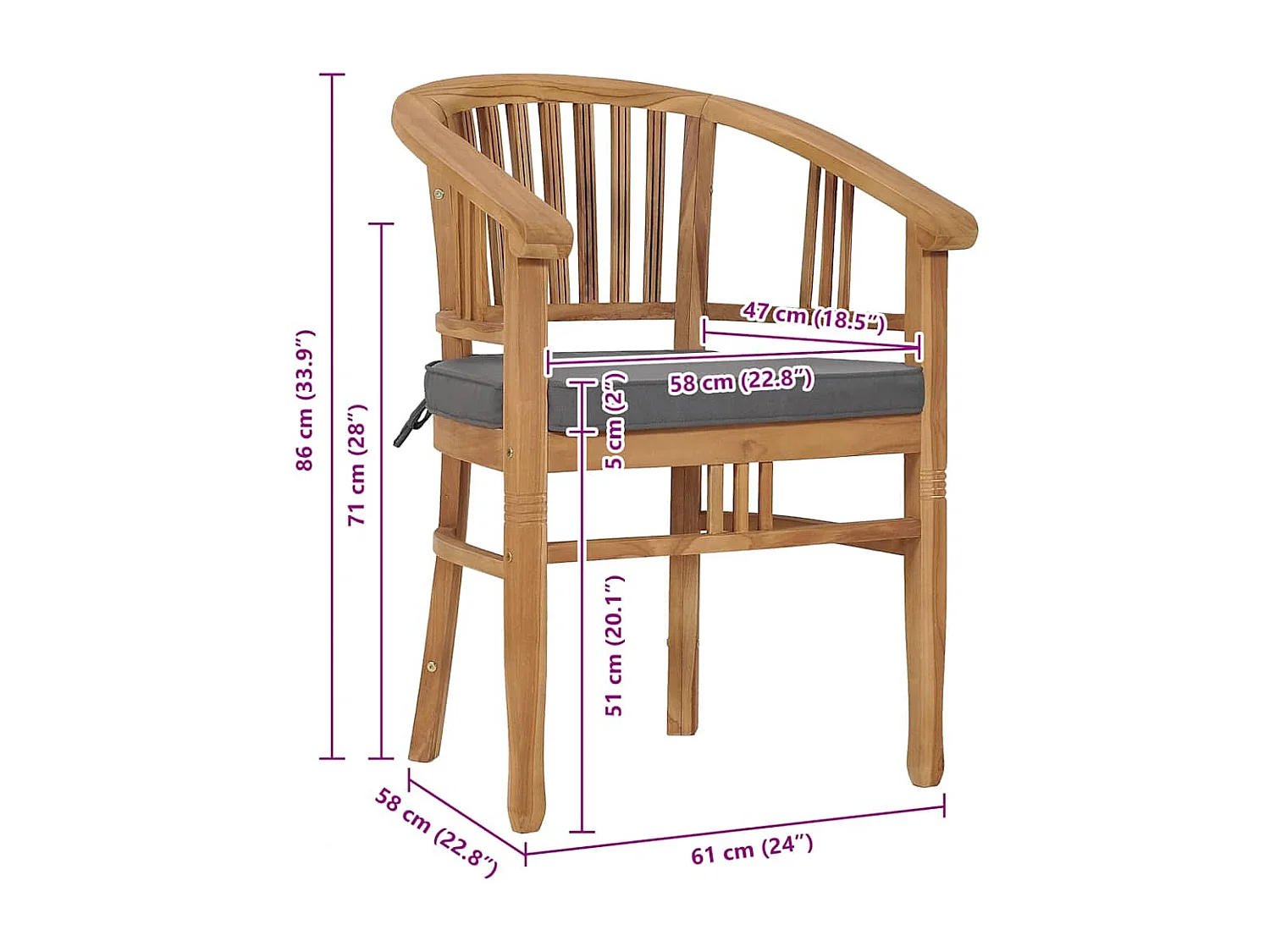 Chaises de jardin avec coussins lot de 2 Bois de teck solide
