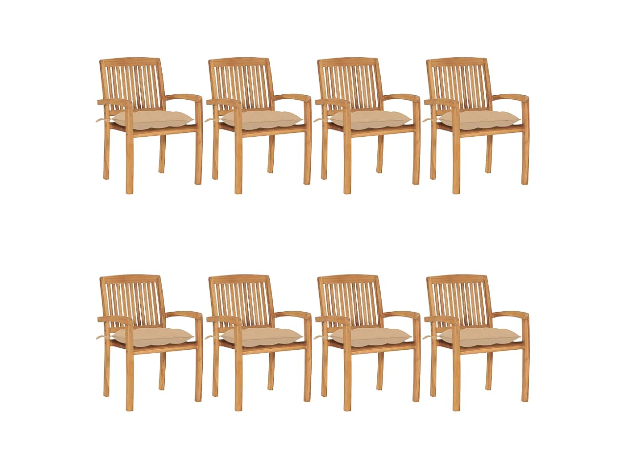 Chaises de jardin empilables avec coussins lot de 8 Teck solide