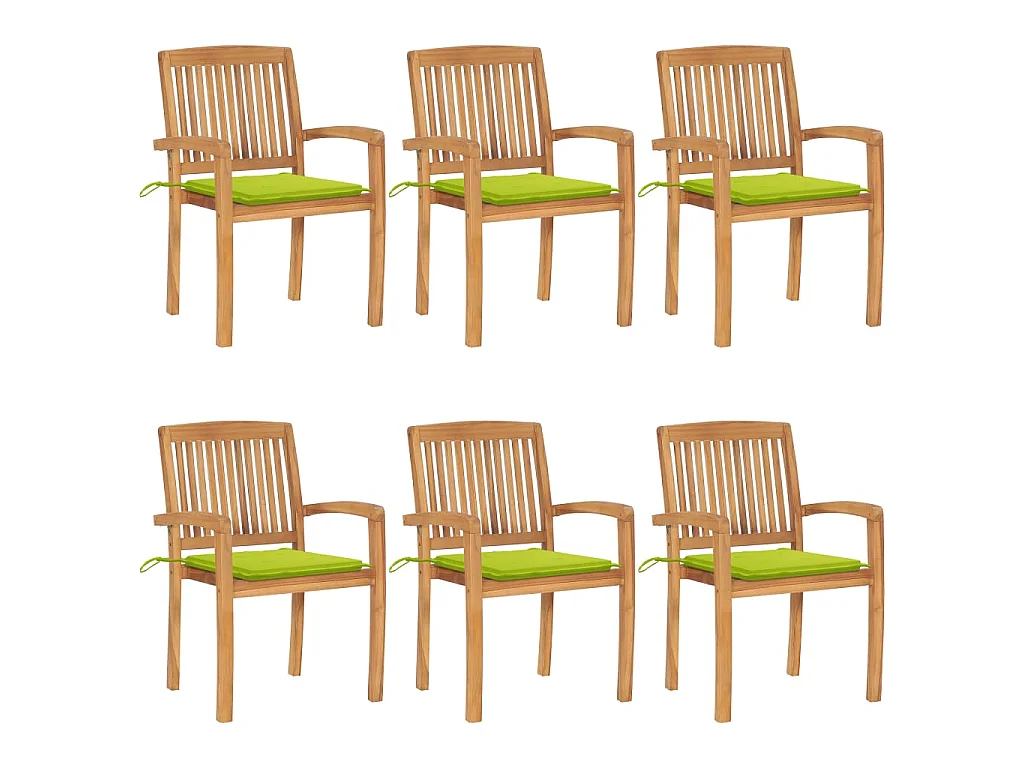 Sedie da Giardino Impilabili con Cuscini 6 pz Massello di Teak