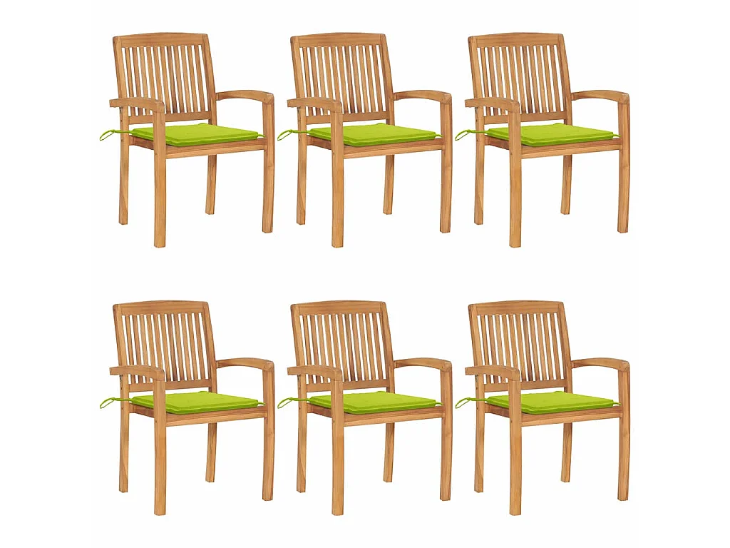 Chaises de jardin empilables avec coussins lot de 6 Teck solide