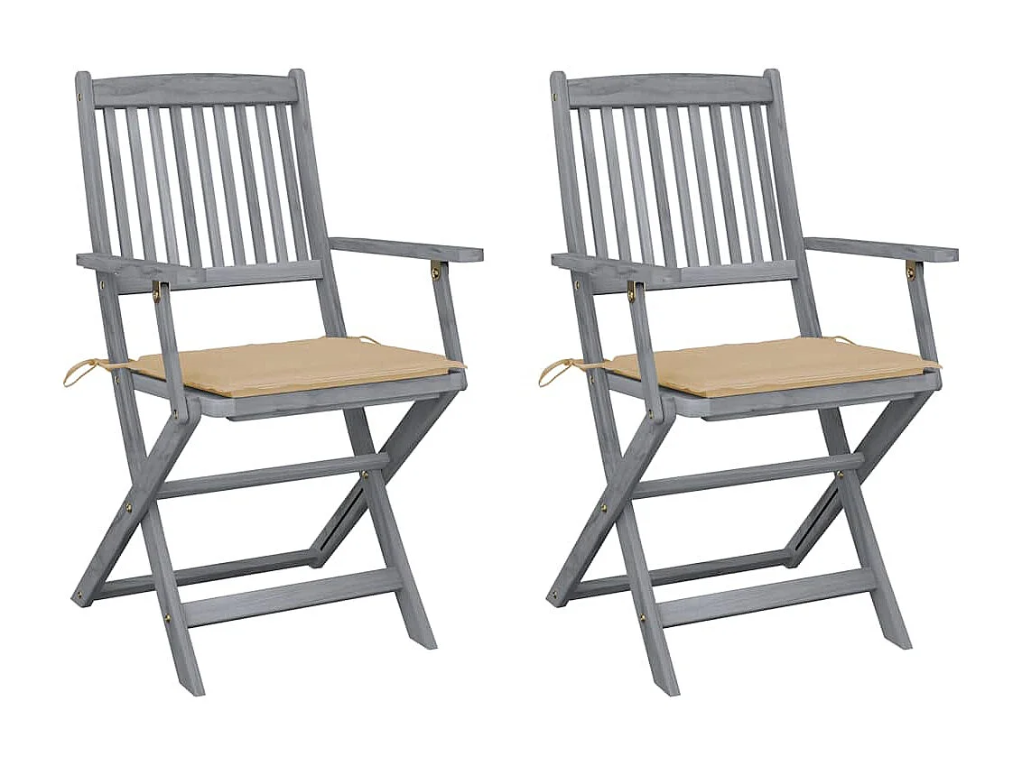 Chaises pliables d'extérieur lot de 2 et coussins Bois d'acacia