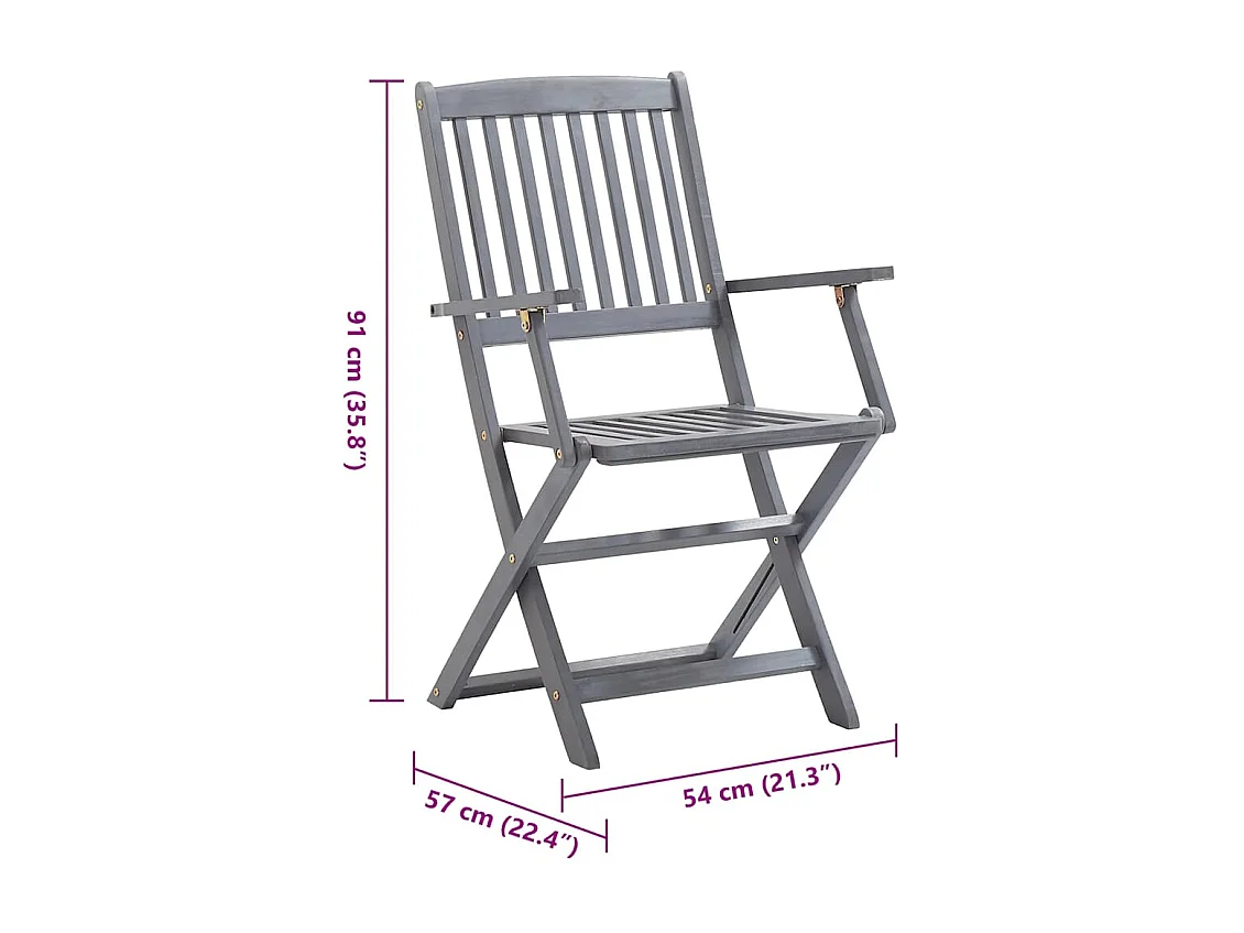 Chaises pliables d'extérieur lot de 2 et coussins Bois d'acacia