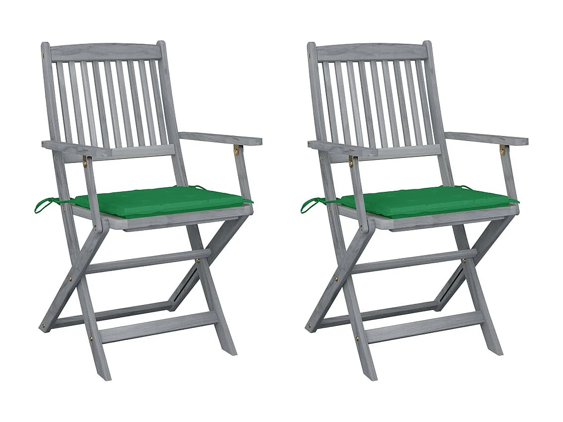 Chaises pliables d'extérieur lot de 2 et coussins Bois d'acacia