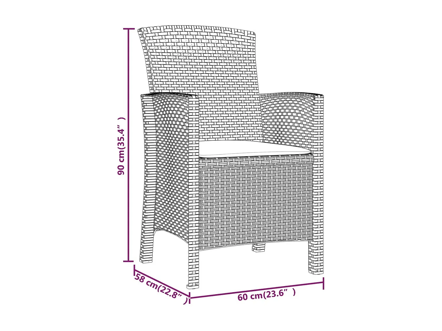 Chaise de jardin avec coussin Rotin PP Marron