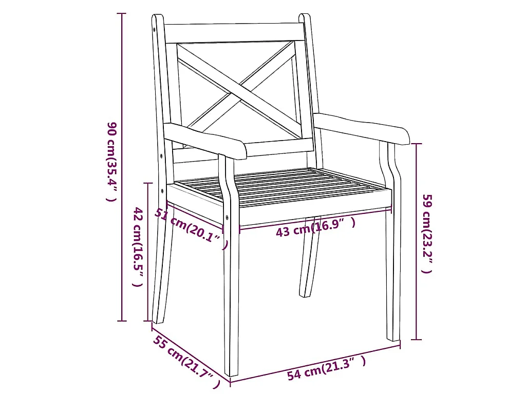 Chaises à manger d'extérieur lot de 2 Bois d'acacia massif